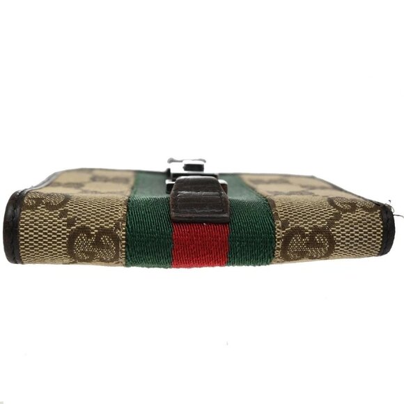 GUCCI Sherry GG Pattern Bifold Wallet Canvas Leather Brown Beige SHW 07TA156 - Picture 6 of 14